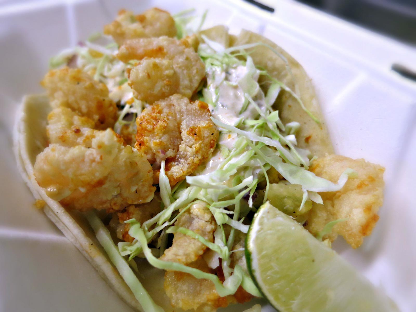 spicy fried shrimp taco