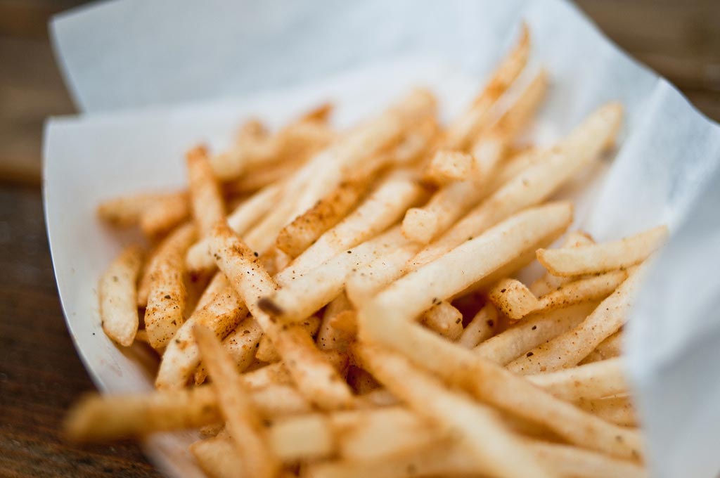 Old Bay French fries closeup