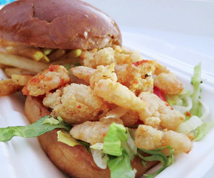 shrimp po' boy sandwich closeup